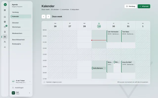 De Kalender in de Werkplek van Slagerij Hessens, donderdag tot zaterdag: zes afspraken.