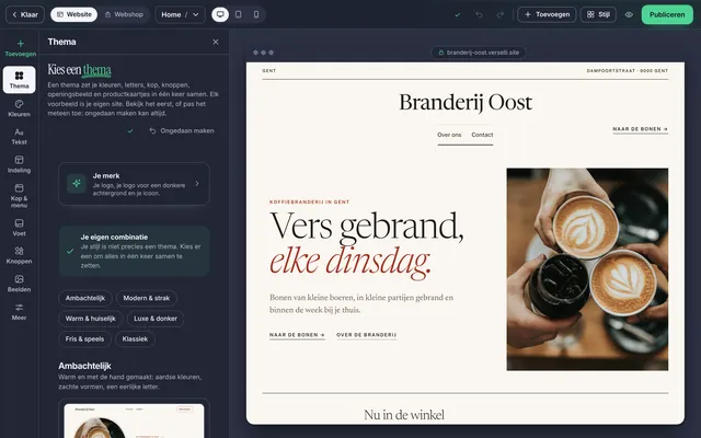 De studio: een blok van de site van Branderij Oost is gekozen, met de knoppen om het aan te passen.
