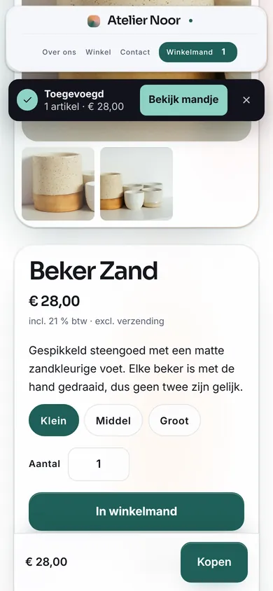 Het product zit in de winkelmand