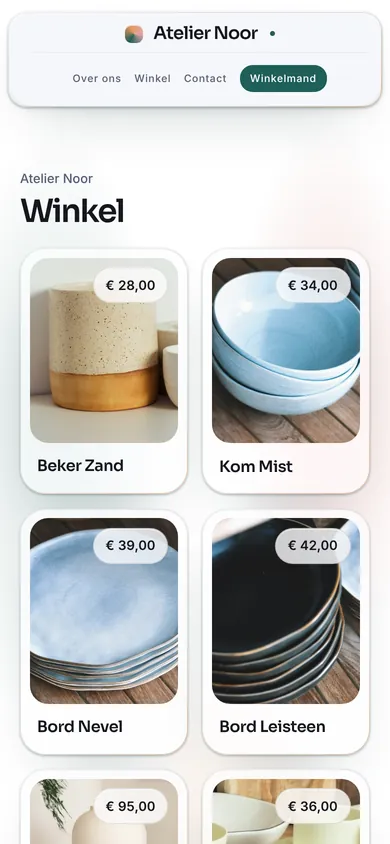 De webshop van Atelier Noor op een gsm