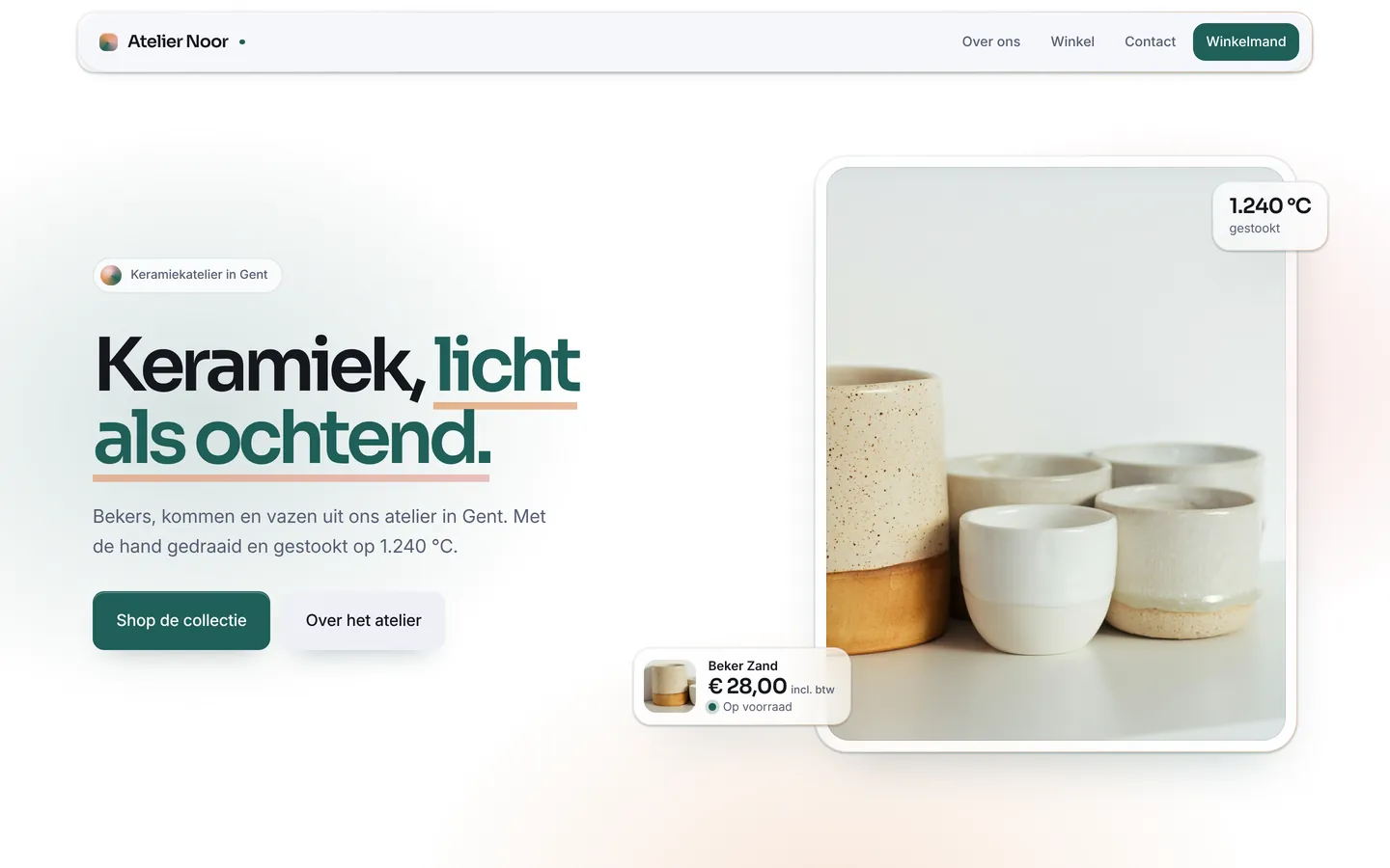 De website van Atelier Noor op een laptop
