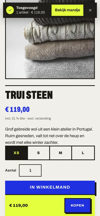 Het product zit in de winkelmand