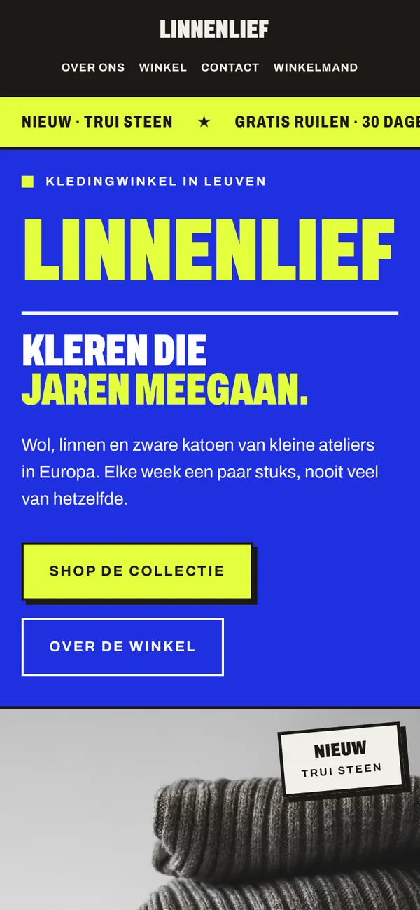 De website van Linnenlief op een gsm