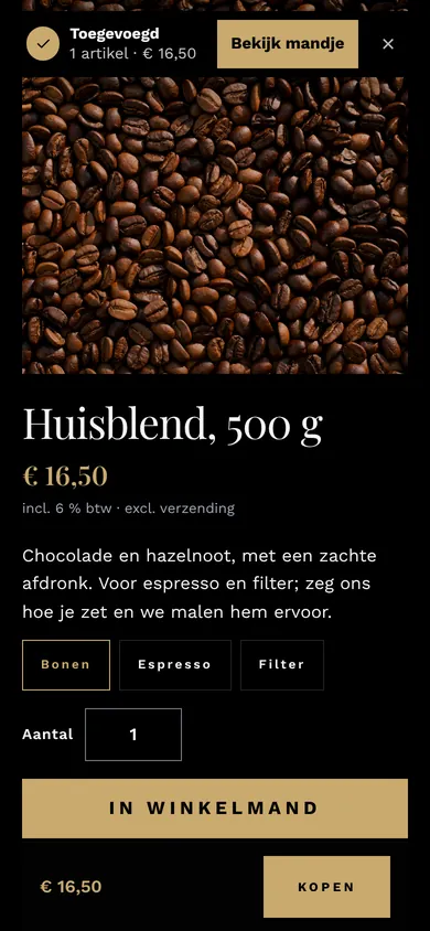 De webshop van Branderij Oost op een gsm.