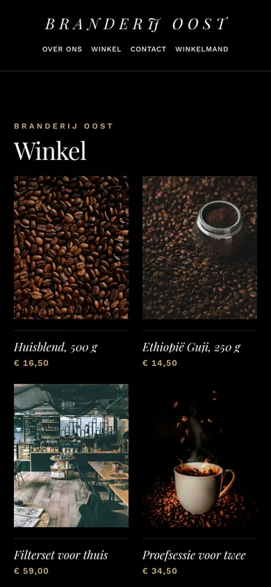 De webshop van Branderij Oost op een gsm.