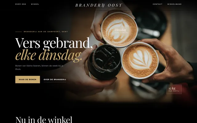 De website van Branderij Oost, een voorbeeldzaak, in het ontwerp Noir.